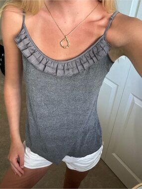 LOFT Gray Ruffle-Trim Adjustable Strap Camisole